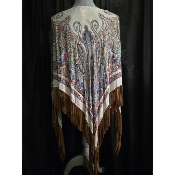 Chico’s Paisley Triangle Poncho, Faux Suede Trim, One Size Fits All - Picture 7 of 8